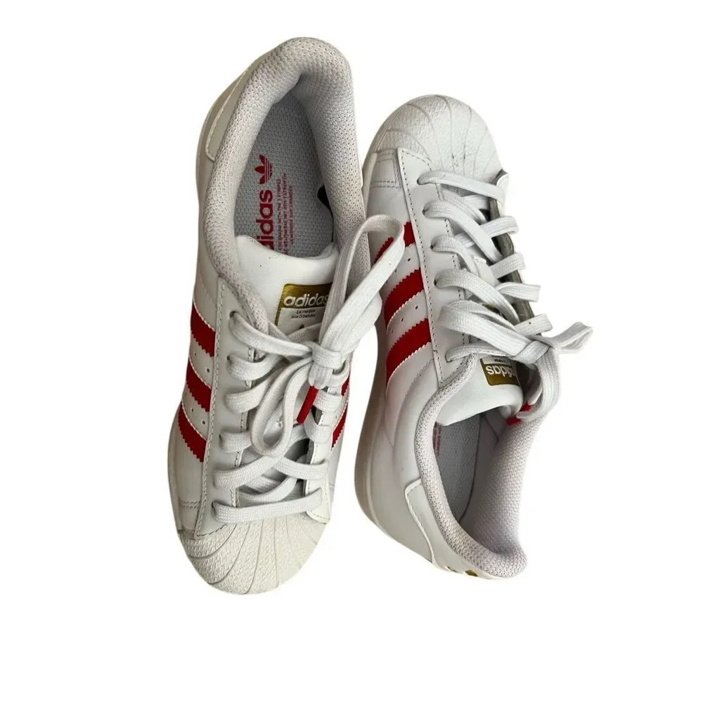 Adidas Superstar Mg Sneaker White Vivid Red rare metallic Gold Men 6 Women 7/7.5
